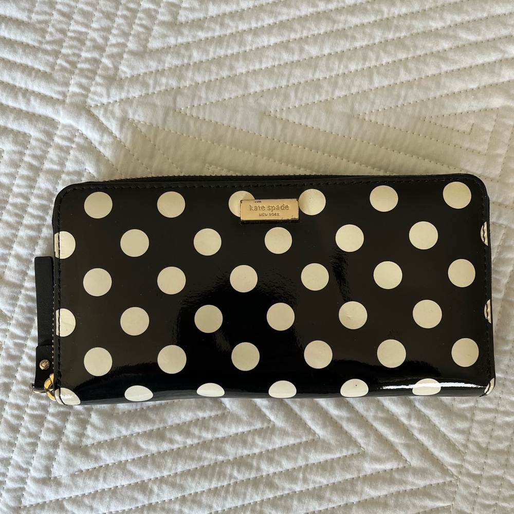 Kate Spade polka dot zip around wallet